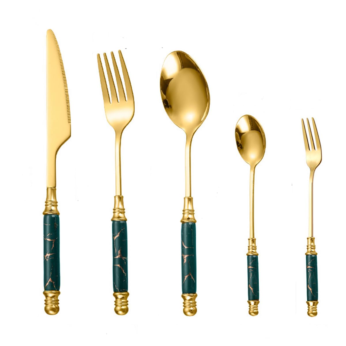 HASTHIP Set of 5 Cutlery Set, Stainless Steel Spoon and Fork Set, Cutter, Fork Tablespoon, Dessert Spoon, Fruit Fork, Exquisite Ceramic Handle Cutlery, Gift Cutlery for Festival (Green) HASTHIP Set of 5 Cutlery Set, Stainless Steel Spoon and Fork Set, Cutter, Fork Tablespoon, Dessert Spoon, Fruit Fork, Exquisite Ceramic Handle Cutlery, Gift Cutlery for Festival (Green)